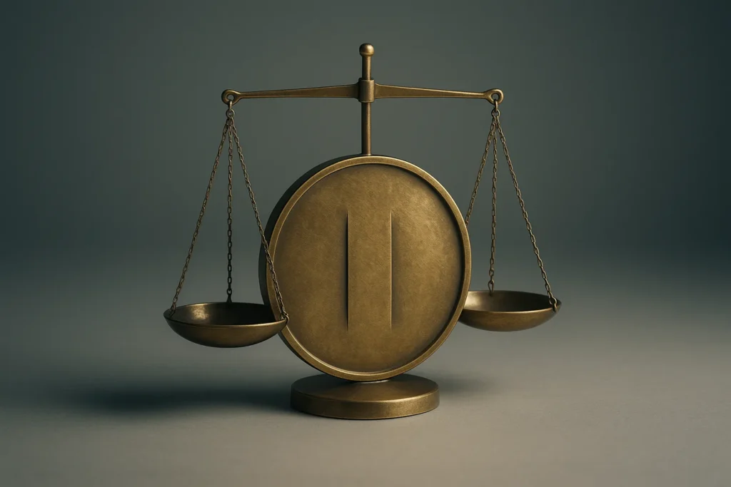 How Do Fiduciaries Get Paid? 6 Studio shot of a single minimalist brass balance-scale sculpture shaped like a coin with three subtle grooves, centered on a neutral matte surface. So...